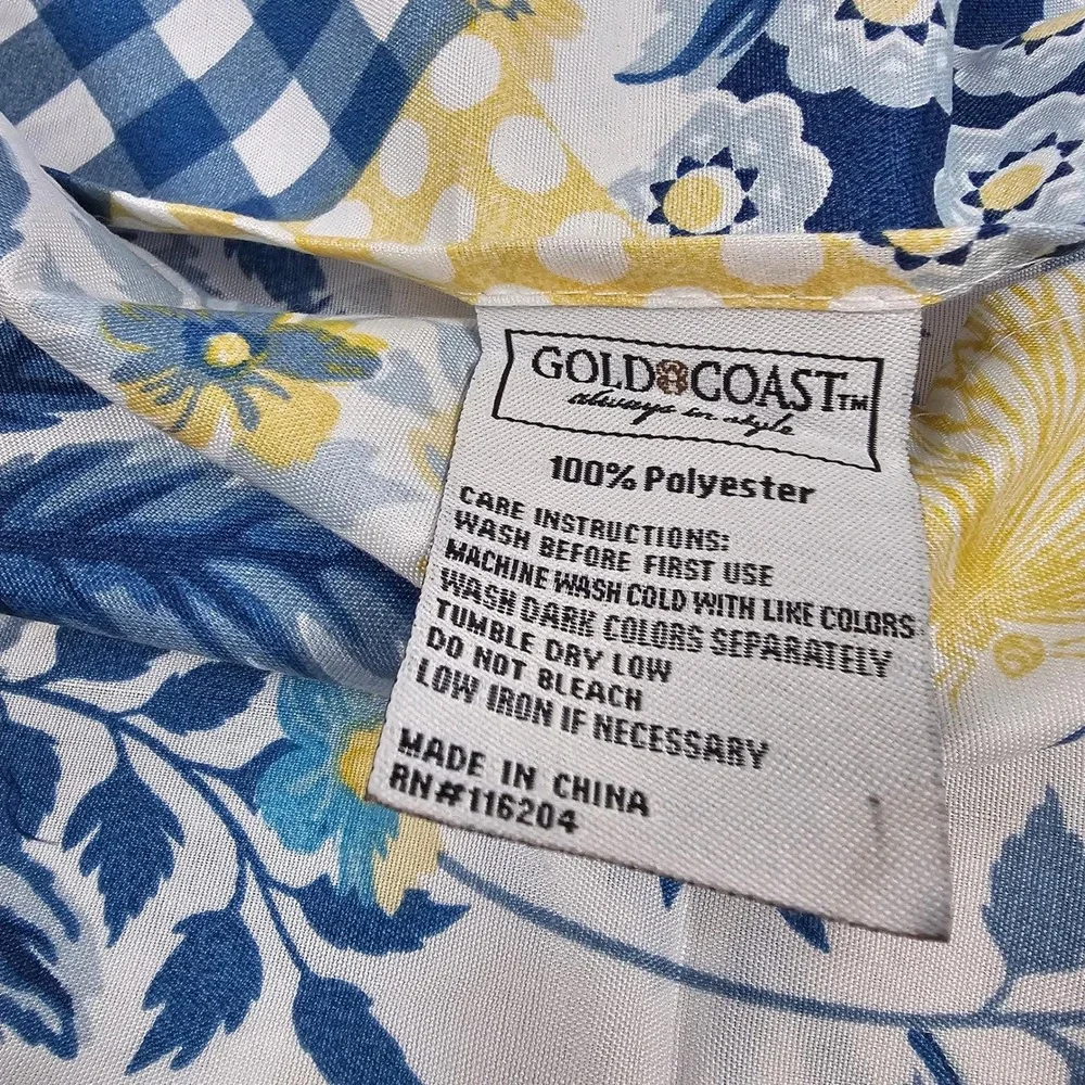 VTG Gold Coast Blue Yellow Floral Gingham Polyester Pillow Cover Set 2 Farmhouse